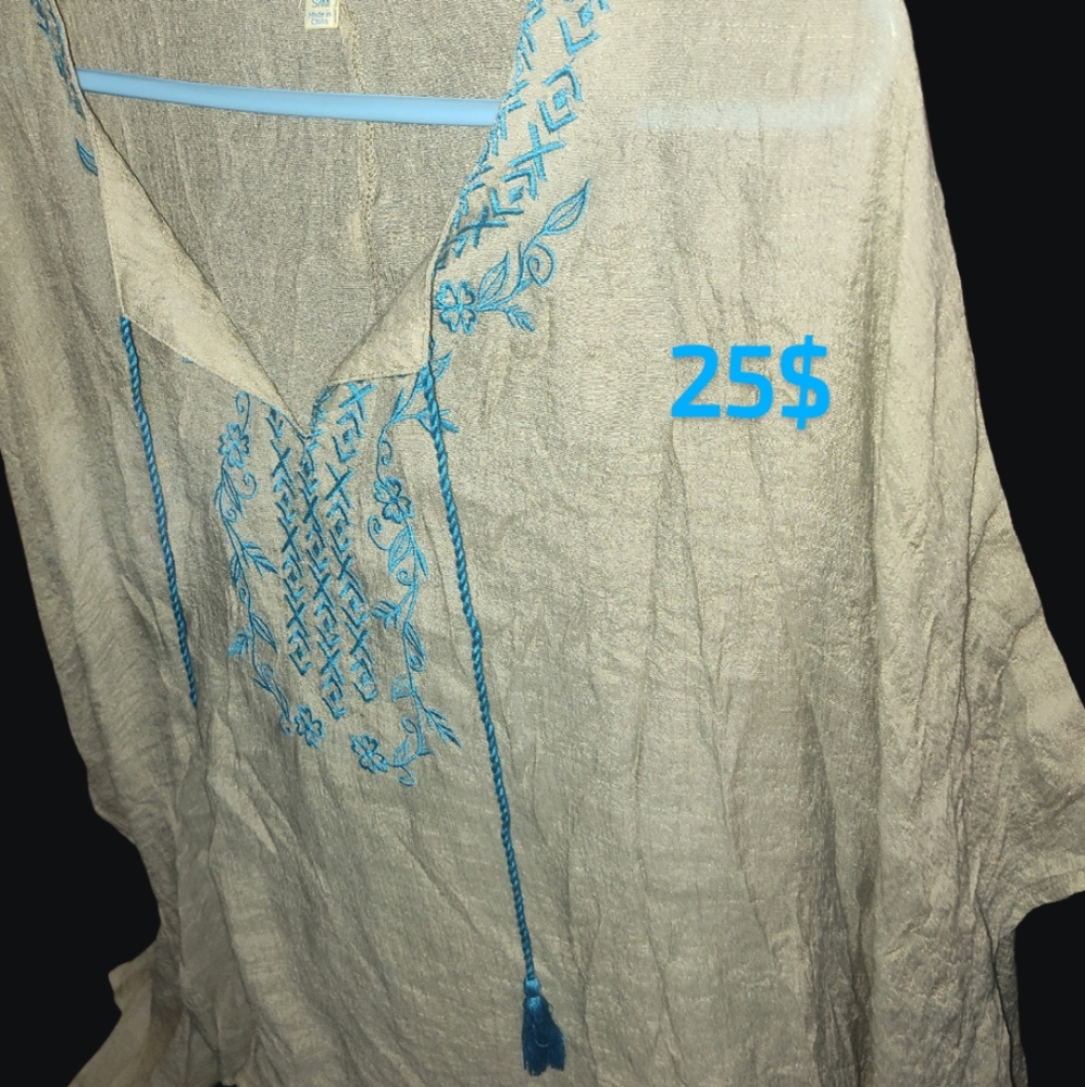 Embroidered Beige Tunic Top